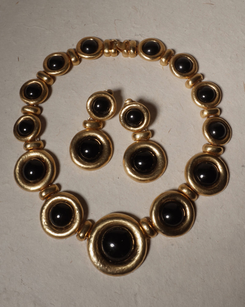 Vintage Matte Gold Black Cabochon Set