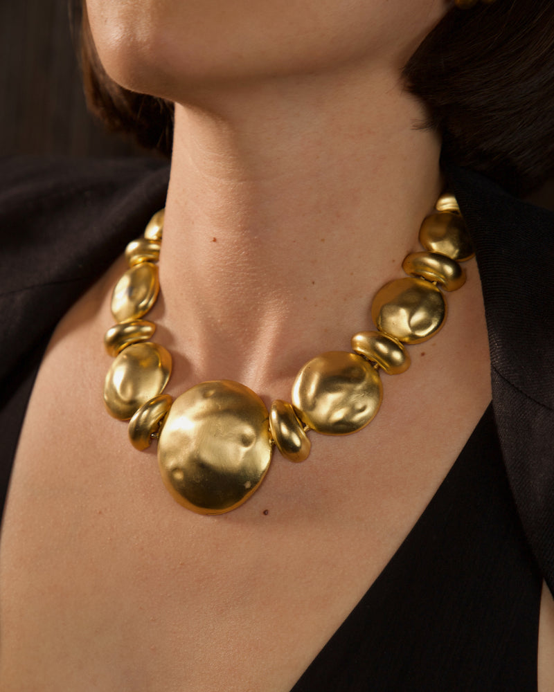 Vintage Matte Gold Brutalist Necklace