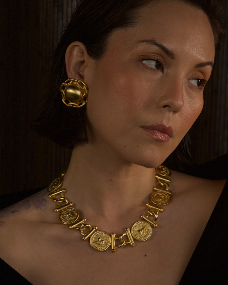 Vintage Matte Gold Chain Dome Earrings