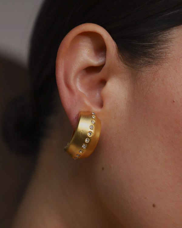 Vintage Matte Gold CZ Hoops