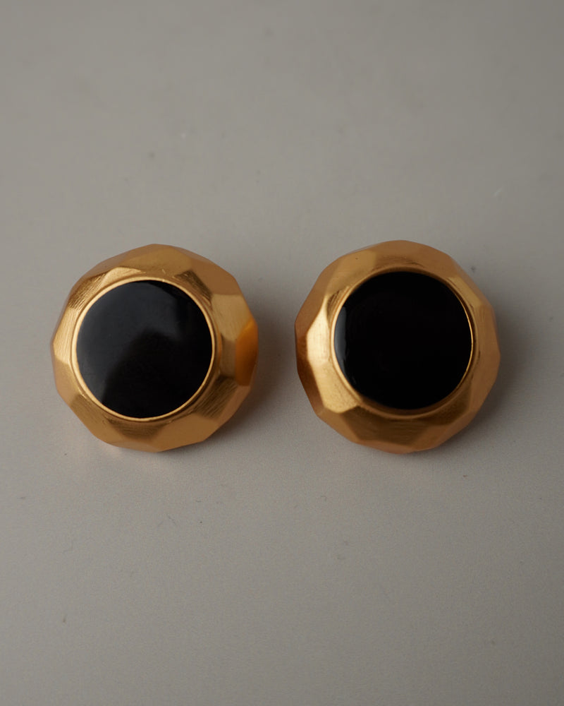 Vintage Matte Gold Enamel Button Earrings