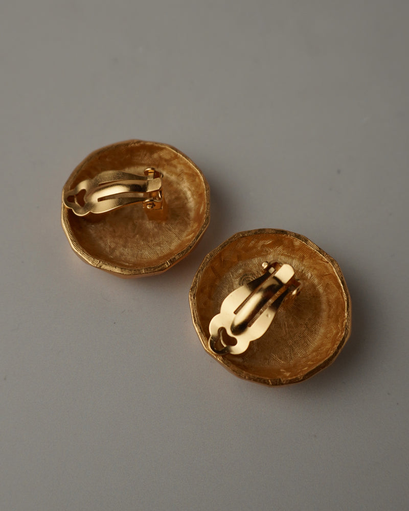 Vintage Matte Gold Enamel Button Earrings