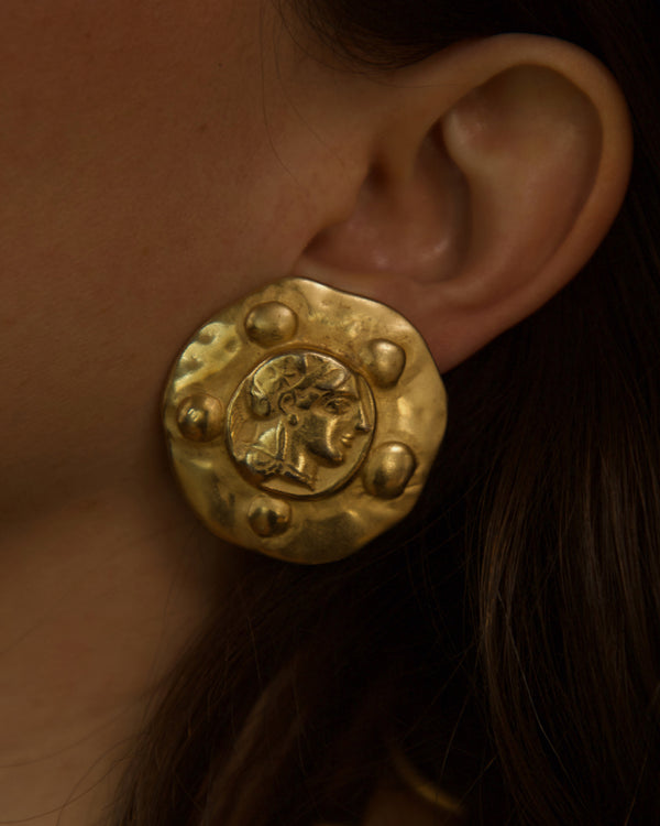 Vintage Matte Gold Etruscan Disc Clip Ons