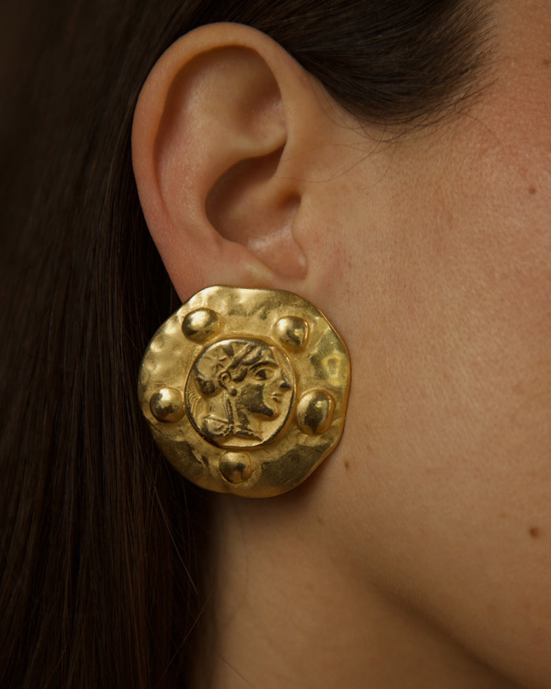 Vintage Matte Gold Etruscan Disc Clip Ons