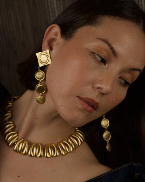 Vintage Matte Gold Etruscan Drop Earrings