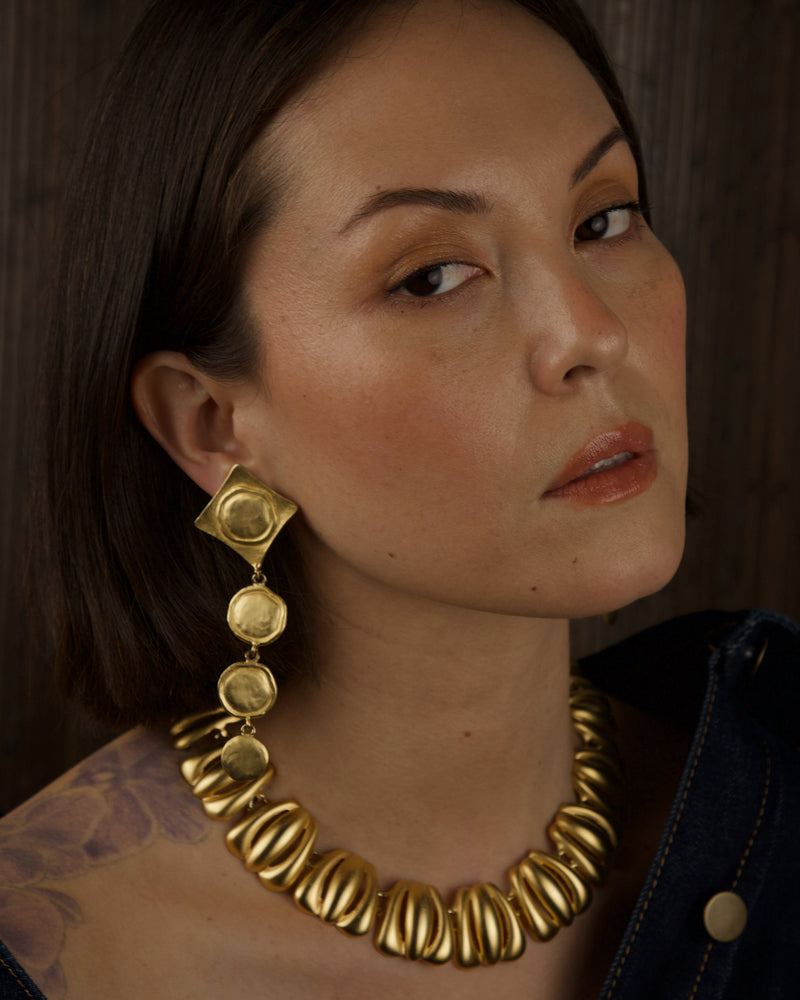 Vintage Matte Gold Etruscan Drop Earrings