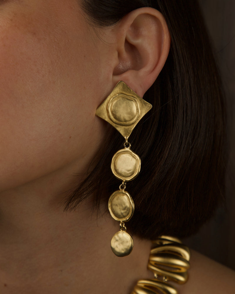 Vintage Matte Gold Etruscan Drop Earrings