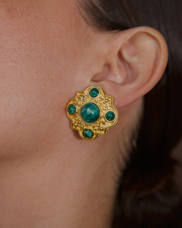 Vintage Matte Gold Green Cab Earrings