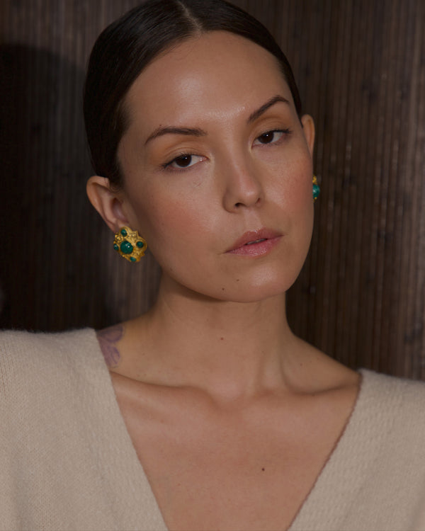 Vintage Matte Gold Green Cab Earrings