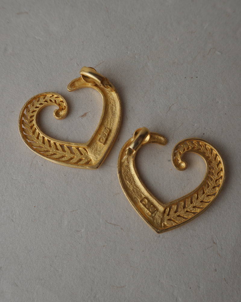 Vintage Matte Gold Heart Clip Ons