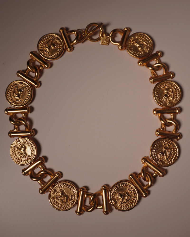 Vintage Matte Gold Lion Coin Necklace