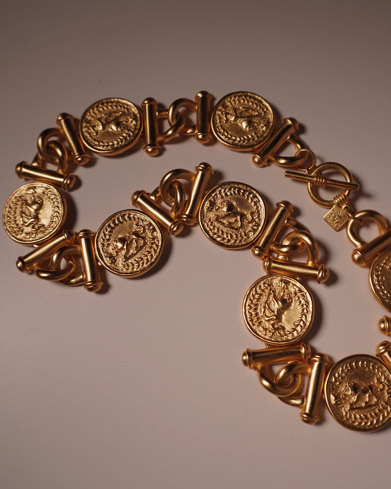 Vintage Matte Gold Lion Coin Necklace