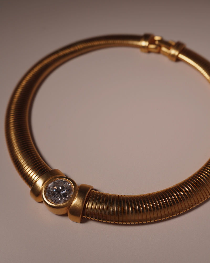 Vintage Matte Gold Omega CZ Necklace