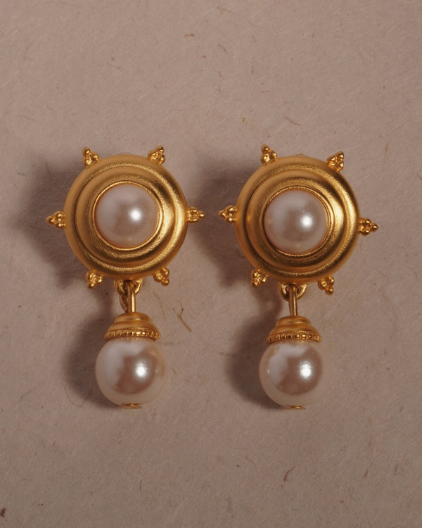 Vintage Matte Gold Pearl Drop Earrings