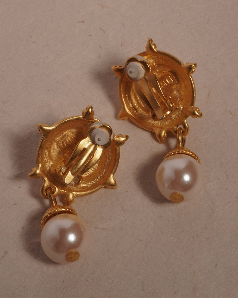 Vintage Matte Gold Pearl Drop Earrings