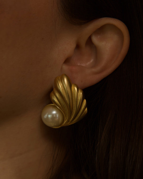 Vintage Matte Gold Pearl Leaf Earrings