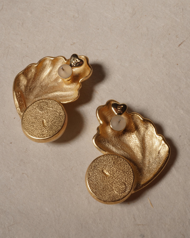 Vintage Matte Gold Pearl Leaf Earrings