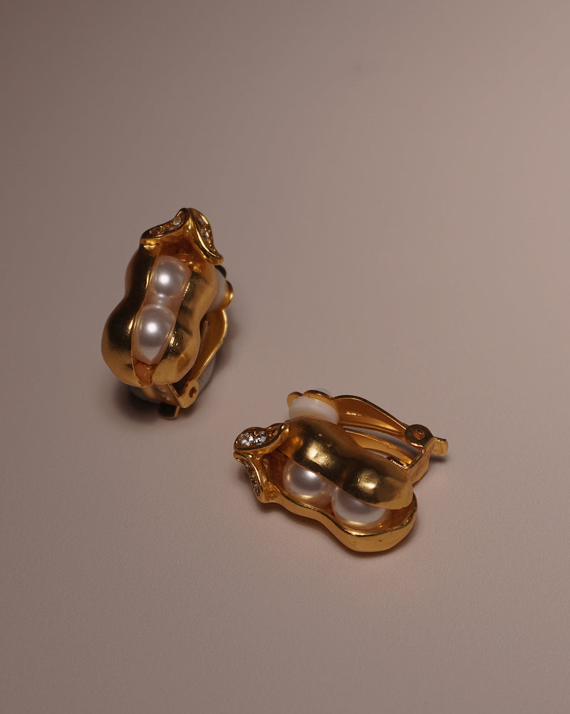 Vintage Matte Gold Pearl Peas Earrings