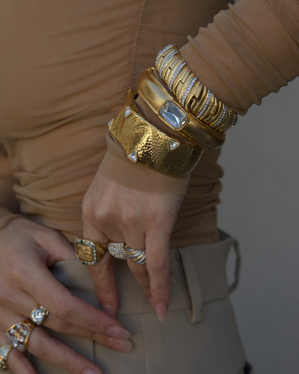 Vintage Matte Gold Rhinestone Cuff