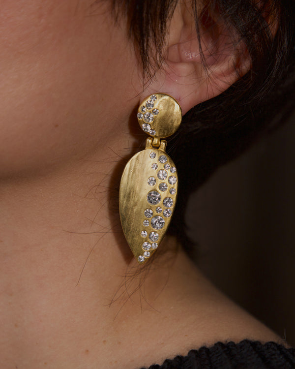 Vintage Matte Gold Rhinestone Drop Earrings