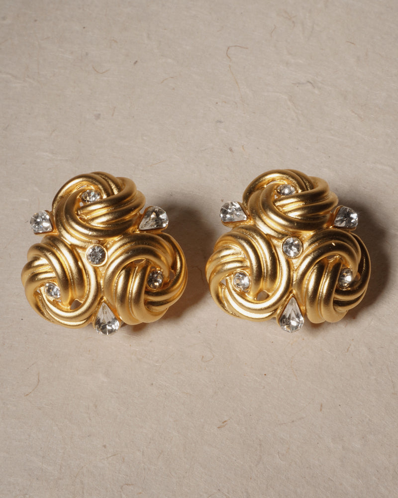 Vintage Matte Gold Rhinestone Knot Clip Ons