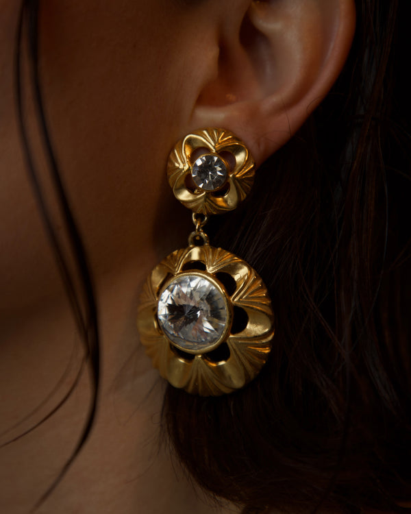 Vintage Matte Gold Rivoli Drop Clip Ons