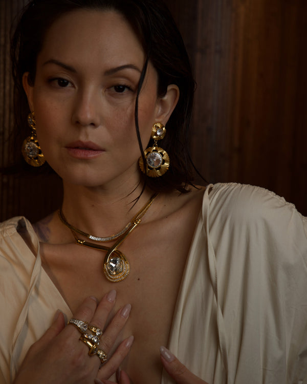 Vintage Matte Gold Rivoli Drop Clip Ons