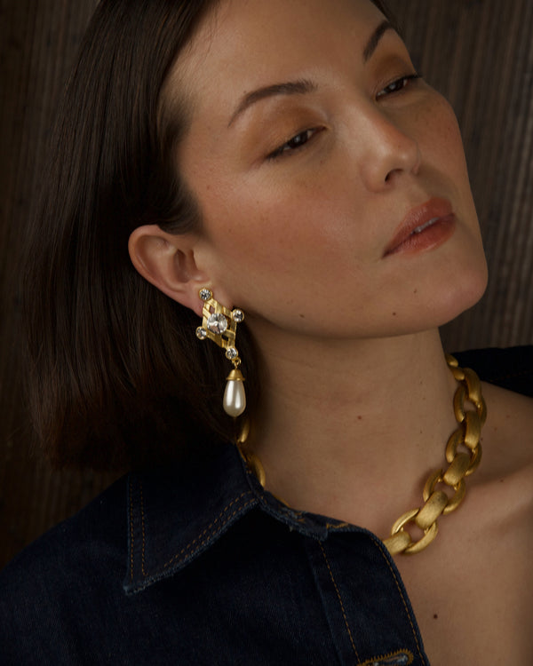 Vintage Matte Gold Rivoli Drop Earrings