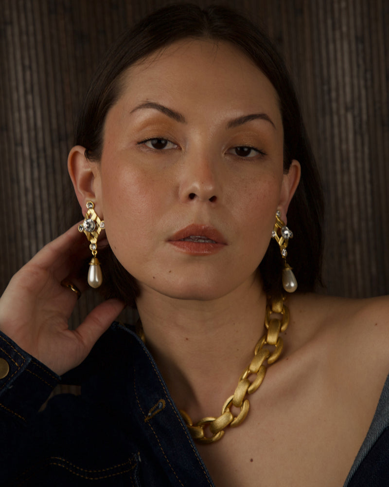 Vintage Matte Gold Rivoli Drop Earrings