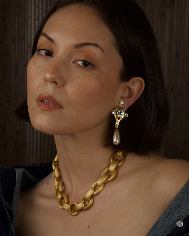 Vintage Matte Gold Rivoli Drop Earrings