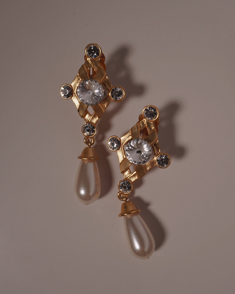 Vintage Matte Gold Rivoli Drop Earrings