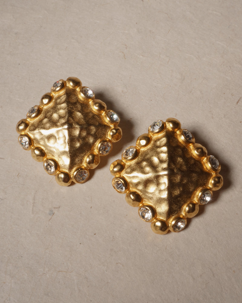 Vintage Matte Gold Square & Rhinestone Clip Ons