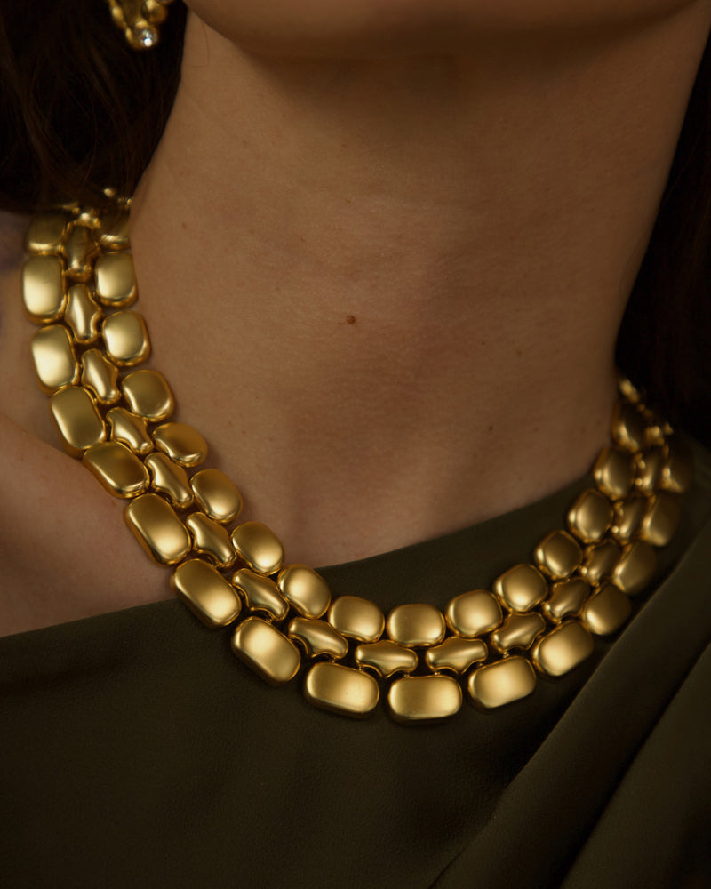 Vintage Matte Gold Wide Panther Chain Necklace