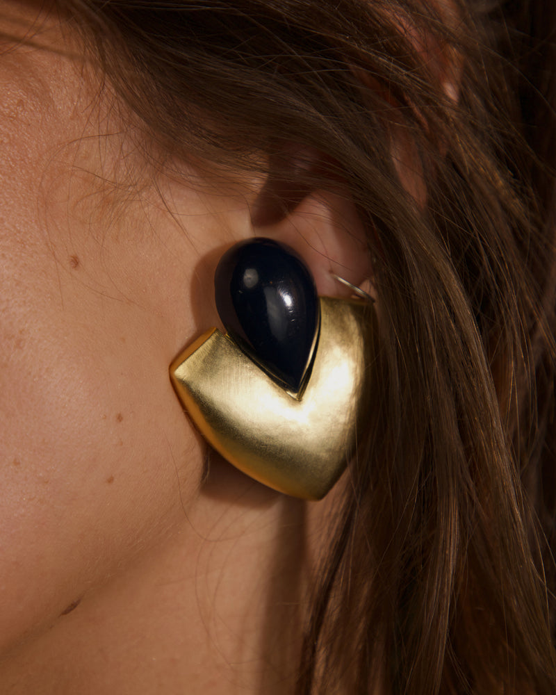 VINTAGE MATTE GOLD & NAVY LUCITE CLIP ONS