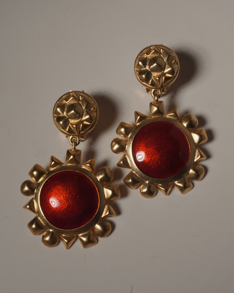 VINTAGE METALLIC RED GLAZE SUN EARRINGS