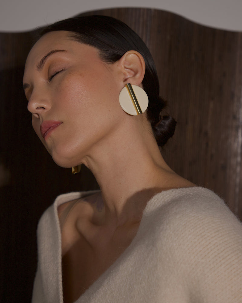 Vintage Modernist Cream Enamel Earrings