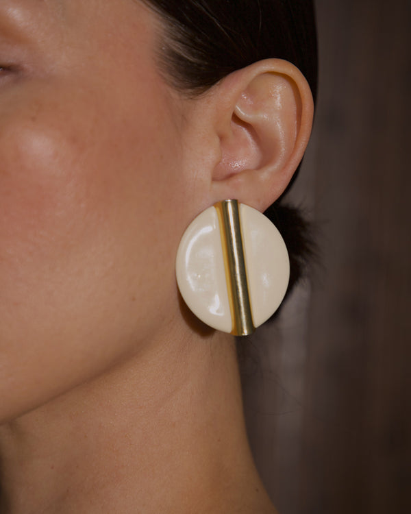 Vintage Modernist Cream Enamel Earrings