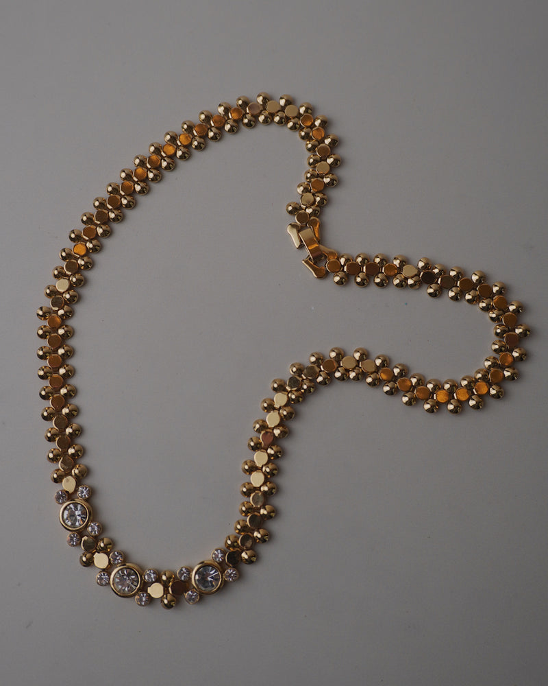 Vintage Modernist Flat Link Rhinestone Necklace