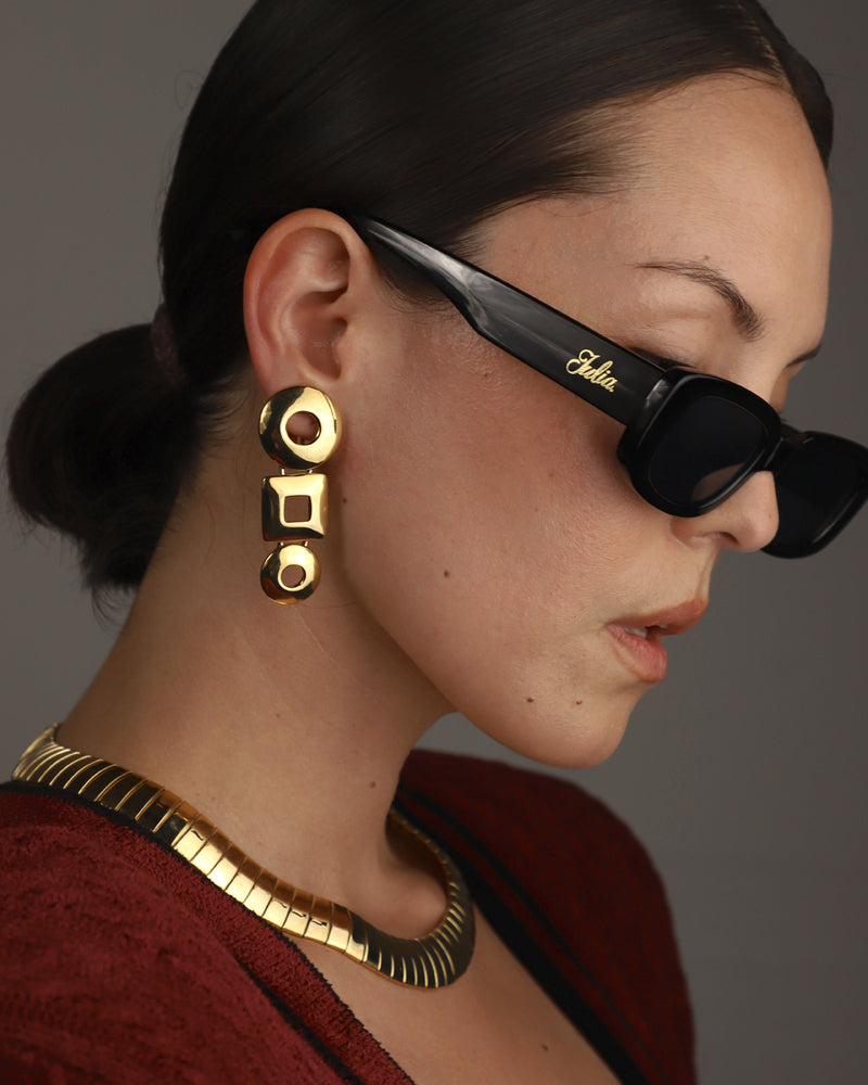 Vintage Modernist Gold Drop Earrings