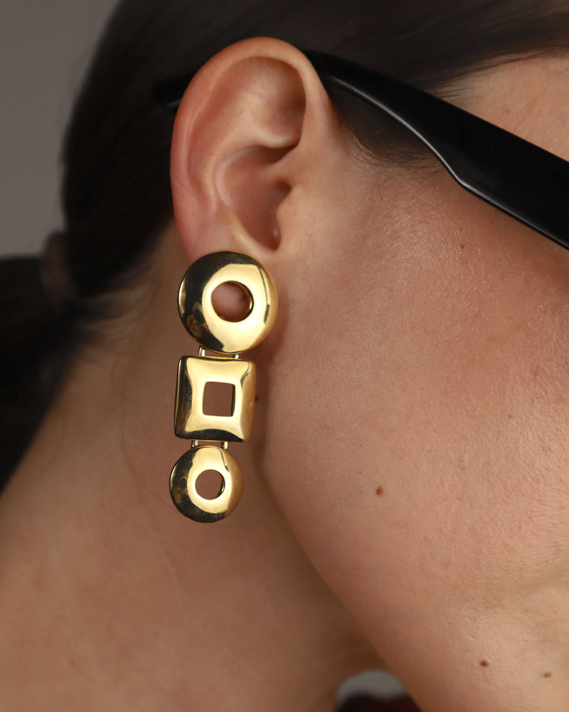Vintage Modernist Gold Drop Earrings
