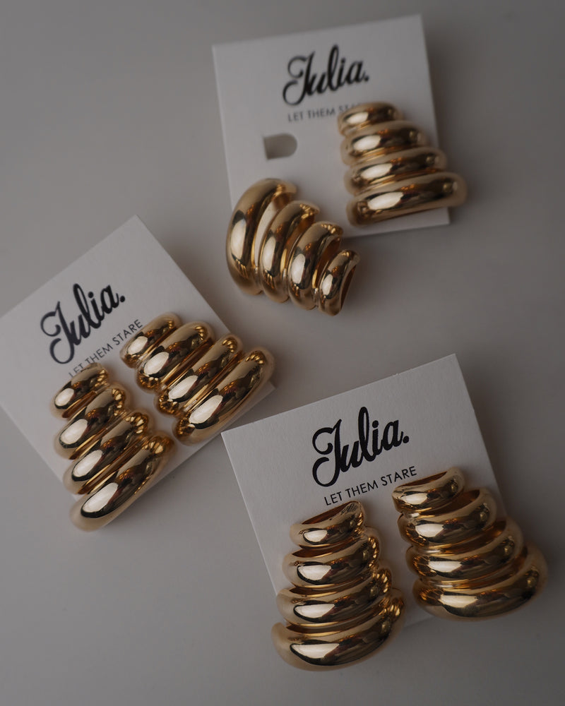 Vintage Modernist Gold Ribbed Earrings