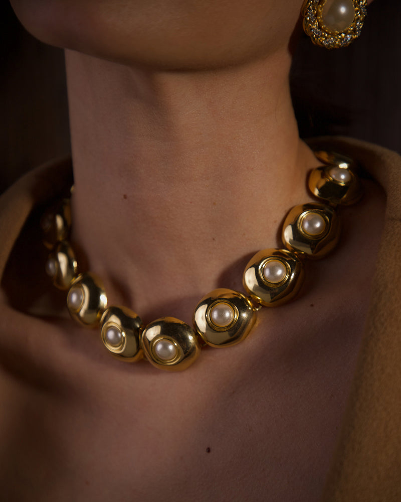 Vintage Modernist Pearl Cab Statement Necklace