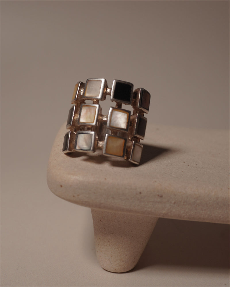 Vintage Modernist Square Inlay Ring Sz 6.5