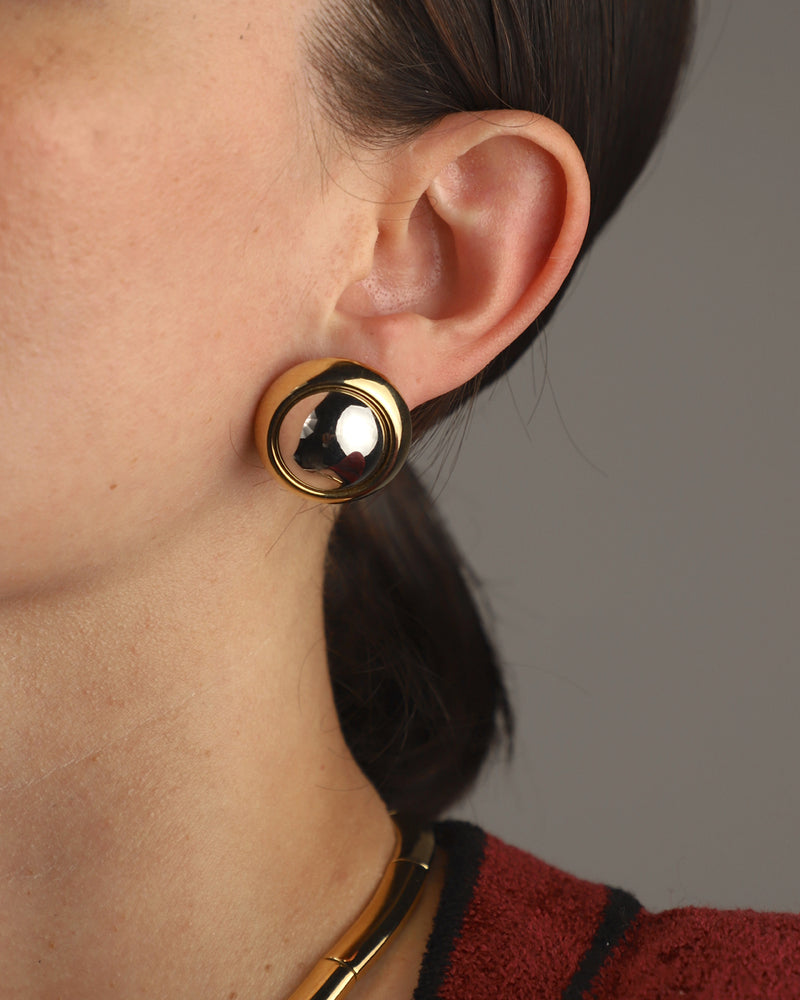Vintage Modernist Two Tone Dome Earrings