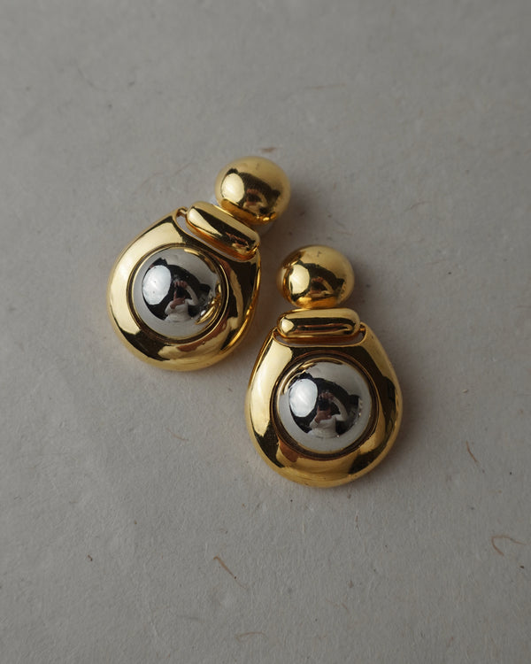 Vintage Modernist Two Tone Drop Earrings