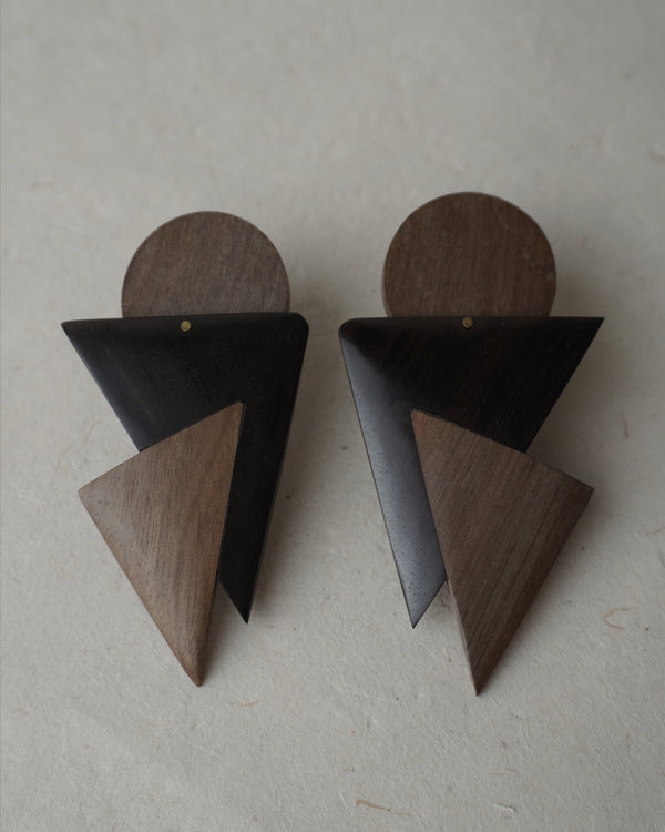 Vintage Modernist Wood Statement Earrings