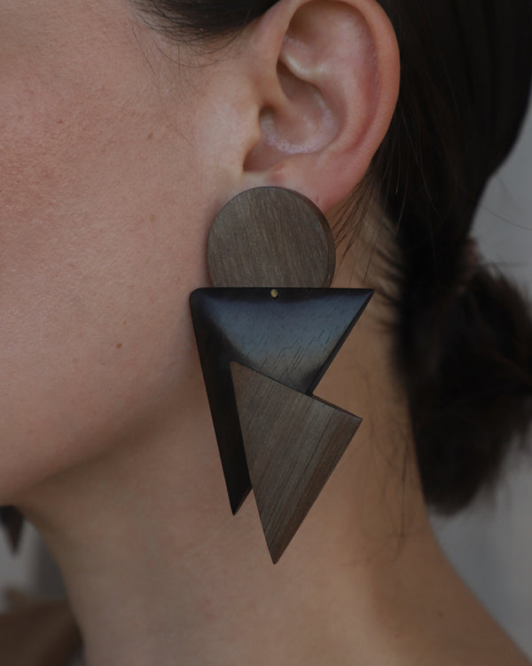 Vintage Modernist Wood Statement Earrings