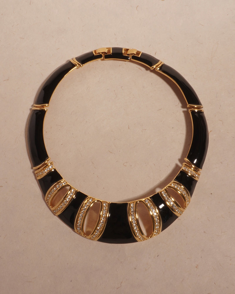 VINTAGE MONET BLACK ENAMEL STATEMENT COLLAR