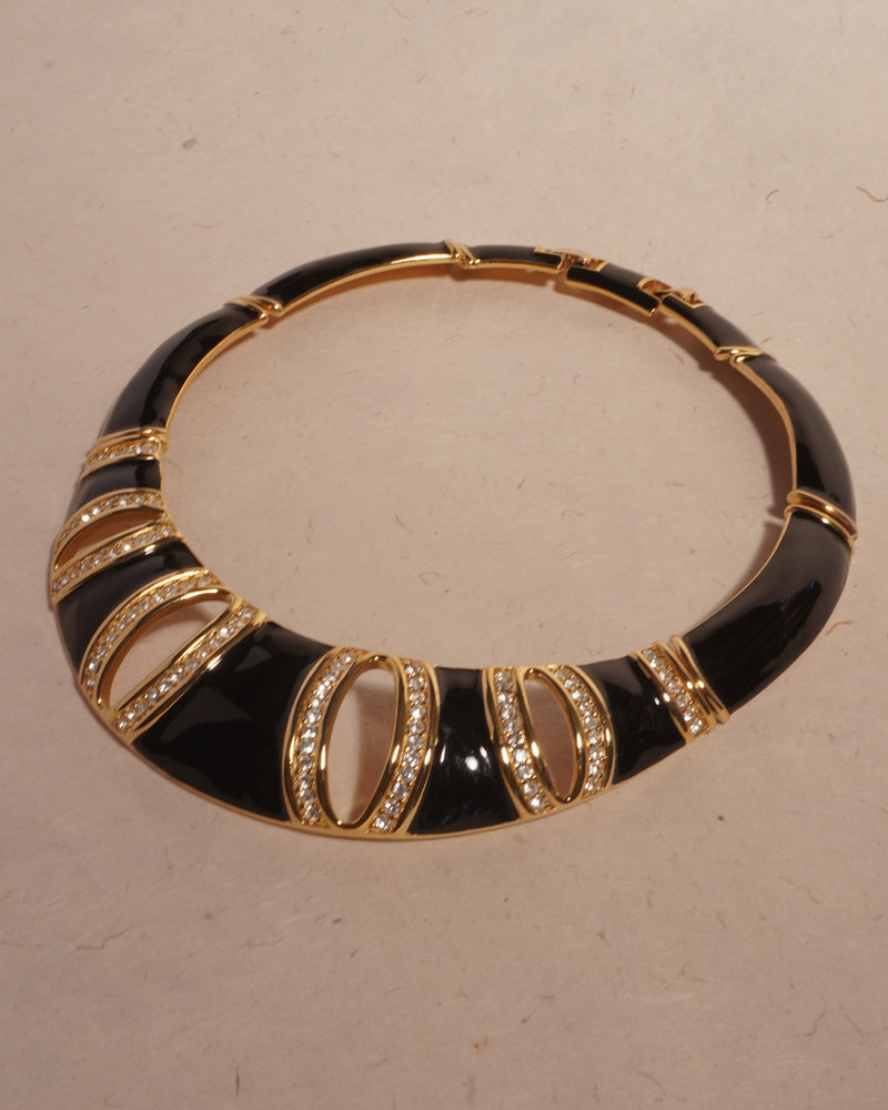 VINTAGE MONET BLACK ENAMEL STATEMENT COLLAR