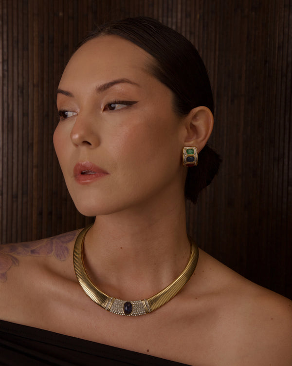 VINTAGE MULTI-COLORED RHINESTONE HOOP CLIP ONS